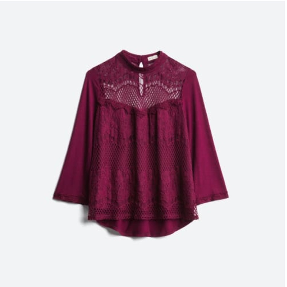 Mason & Belle Burgundy Crochet Detail Top